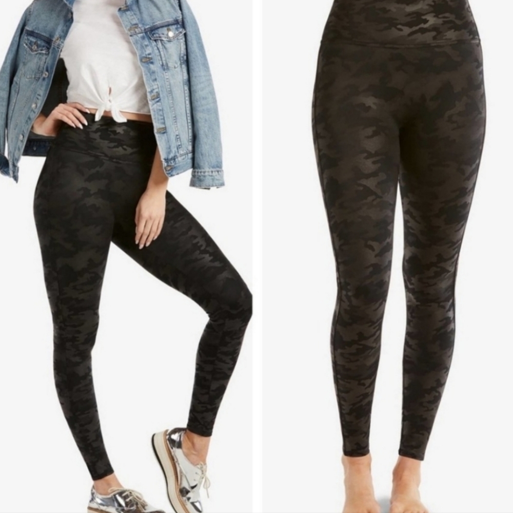 Spanx Black Camo Faux Leather Leggings Medium